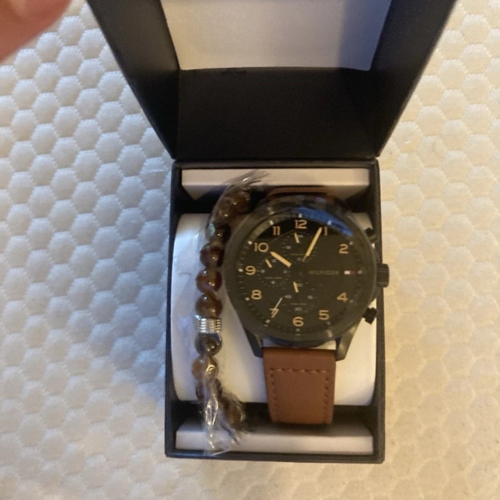 Tommy Hilfiger Black Dial Brown Strap Watch